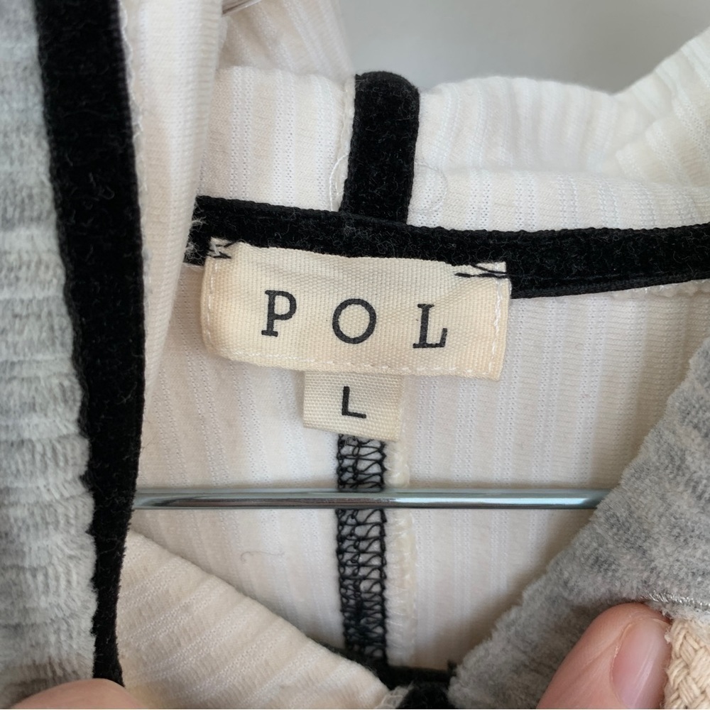 POL Cream &‎ Gray Ribbed Hoodie Size L - Picture 8 of 9